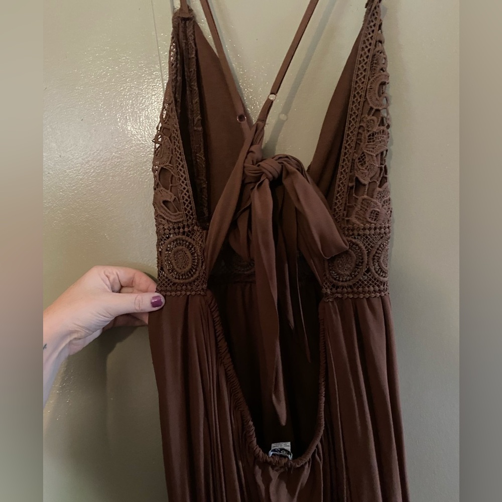 Beautiful Women's Boho Brown Sleeveless Maxi Dress with Lace Detail - rue21 - Picture 6 of 7